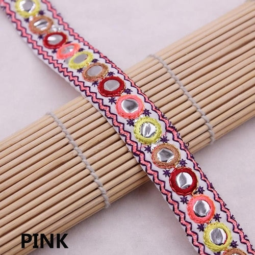1 Yard Ethnic Mirror Embroidered Webbing Indian