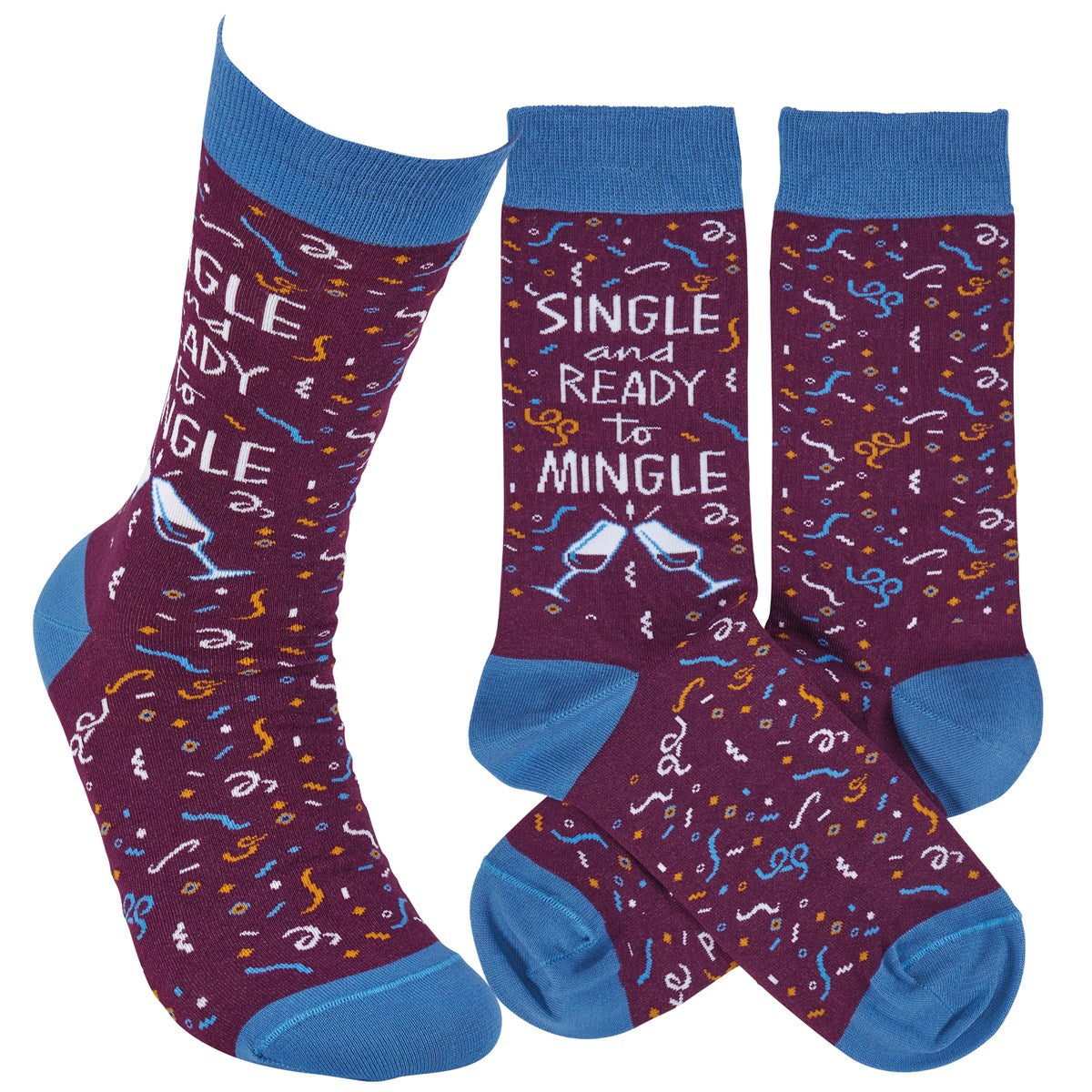 Single and Ready To Mingle Socks | Wine and Confetti Illustration |