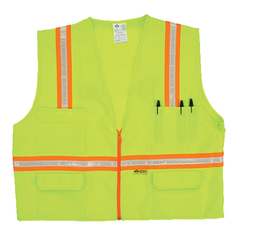 2W 8048-A 5XL Multi-Pocket Surveyor Vest - Lime- 5 Extra Large