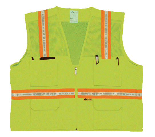 2W 8048-M XL Multi-Pocket Surveyor Vest - Lime- Extra Large