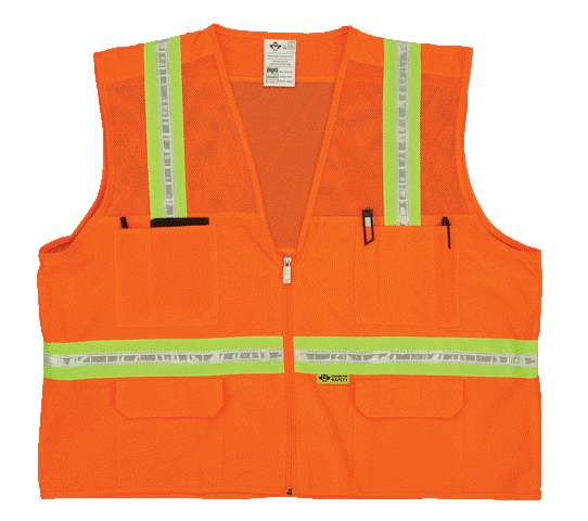 2W 8038-M XL Mesh Multi-Pocket Surveyor Vest - Orange- Extra Large