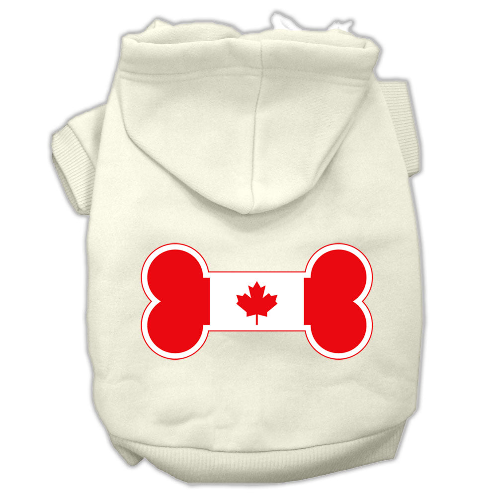 Bone Shaped Canadian Flag Screen Print Pet Hoodies, Cream - Extra