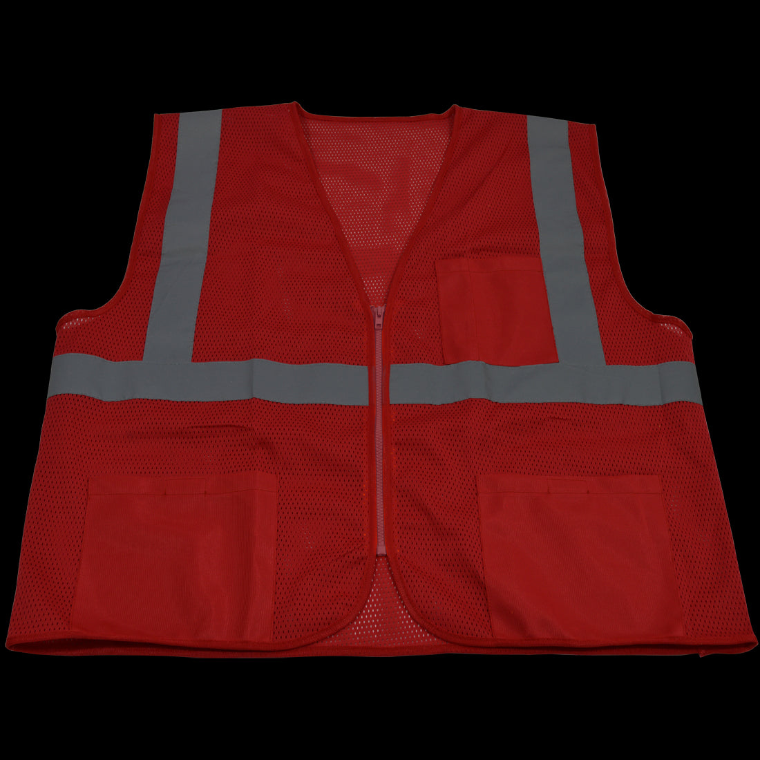 RVM-S1-4X-5X 2 in. Red Mesh Vest Reflective Tape 3 Pockets Zipper Fron