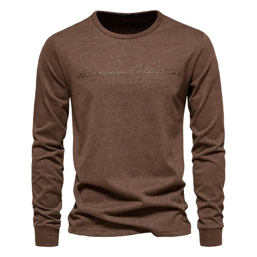 AIOPESON 100% Cotton Long Sleeve Men's T-shirt Solid Color Letter
