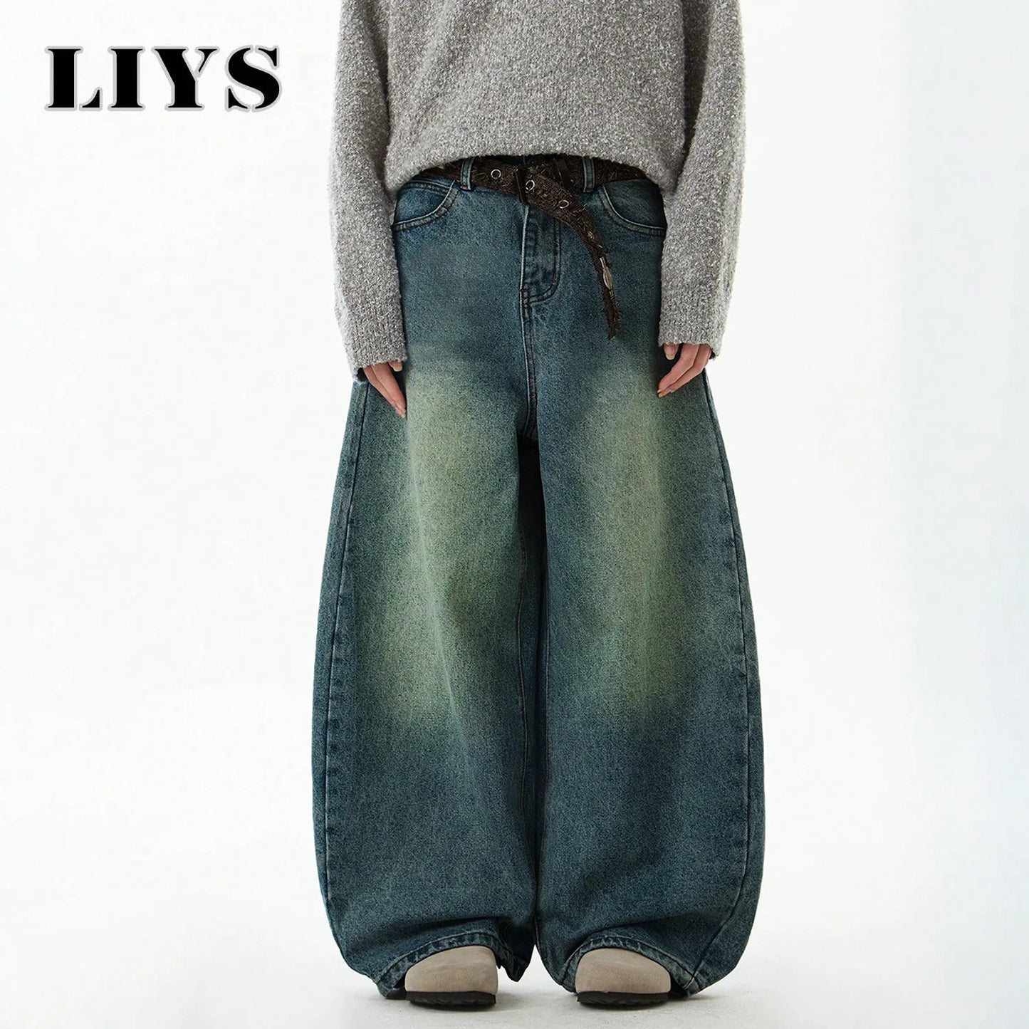 Men's Wear Blue Wide-Leg Denim Pants Baggy Jeans Vintage