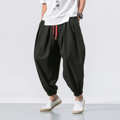 New Trendy Men Harem Pants Loose Oversized Style Cotton and Linen High