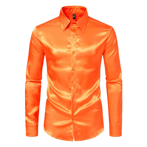 Men's Black Satin Luxury Dress Shirts Fashion Silk Smooth Tuxedo Shirt