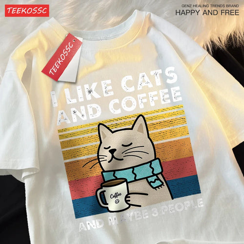I Like Cats And Coffee Men Women T-Shirt Cotton Tee Clothes Hip Hop
