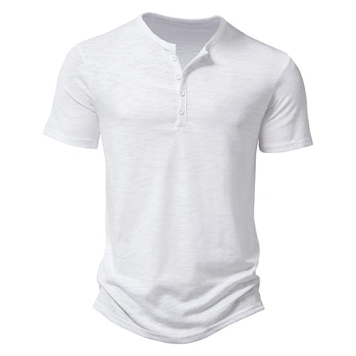Henley Collar Summer Men Casual Solid Color Short Sleeve T Shirt for