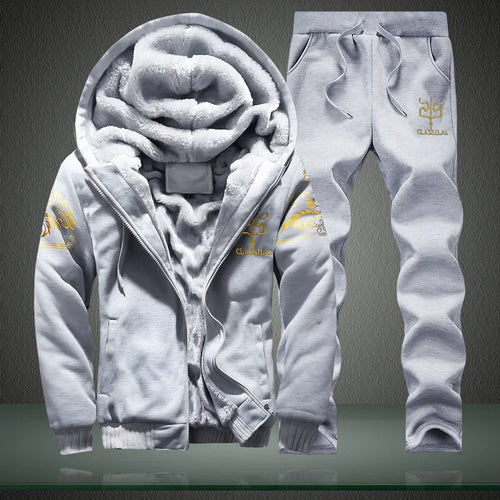 Men's autumn and winter sports set hooded casual cardigan jacket