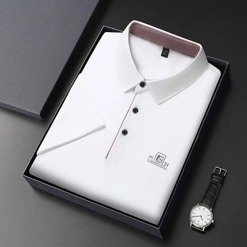 New Men's Business Casual Short Sleeved Shirt with Badge Solid Color