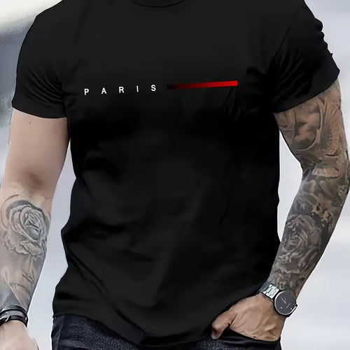 Men's 100% Cotton Summer Loose PARIS Creative Letter Print Casual Slim