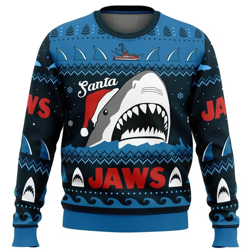 Santa Jaws Jaws Men's Crew Neck Ugly Christmas Sweatshirt Soft Comfy
