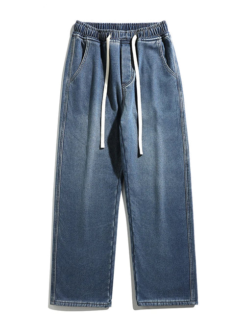 Men's Winter Jeans Fleece-Lined Brushed Thick Warm Denim Pants Korean