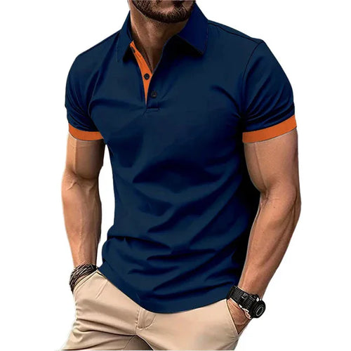 Men's Polo Shirt Short Sleeve Casual Slim Fit Color Blocking T-shirts