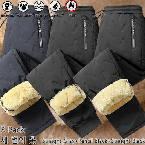 3 Pack Winter Men Plush Thick Fleece Waterproof Pants Windproof Casual