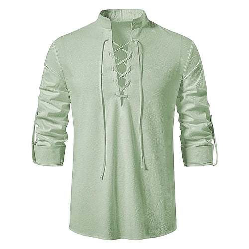 2023 New Men's Casual Blouse Cotton Linen Shirt Tops Long Sleeve Tee