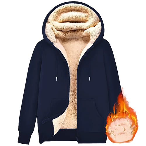 Trendy Sweatshirt Coat Front Pockets Warm Zipper Lamb Wool Jacket Men