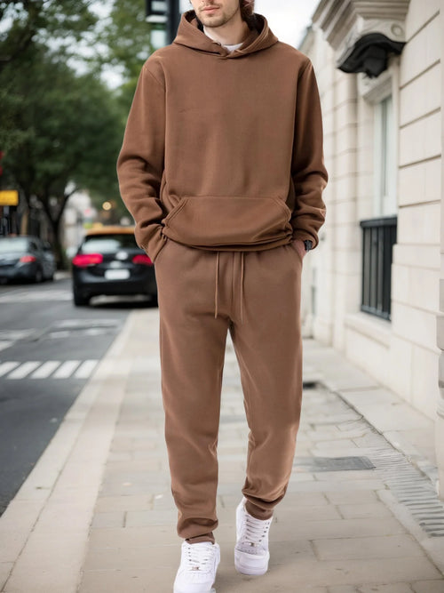 Men's Autumn and Winter Solid Color Hoodie+jogging Pants Two-piece Set