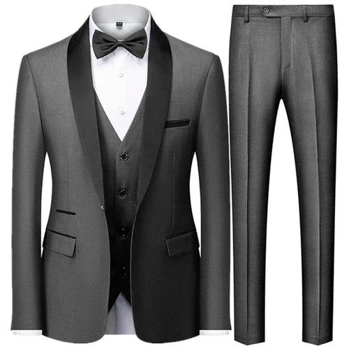 Black Men Autumn Wedding Party Three Pieces Set Large Size Male Blazer