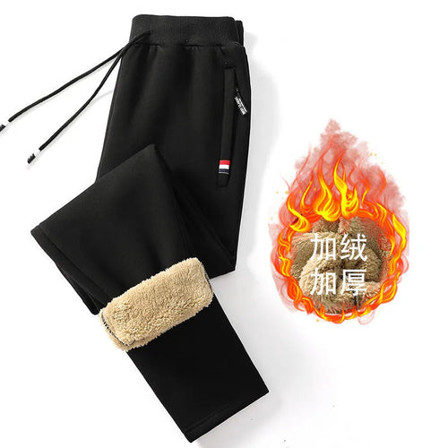 Winter Men's Cotton Tight Track Pants Fleece-Lined Thick Lambskin