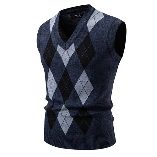 New Mens Argyle Knitwear Vest V Neck Sleeveless Casual Slim Fit