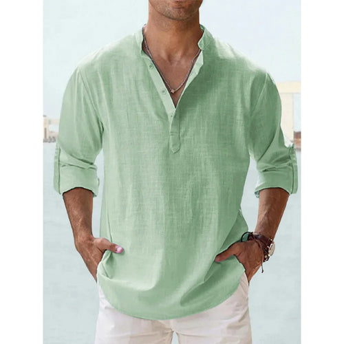 Cotton Linen Hot Sale Men's Short-Sleeved Shirts Summer Solid Color