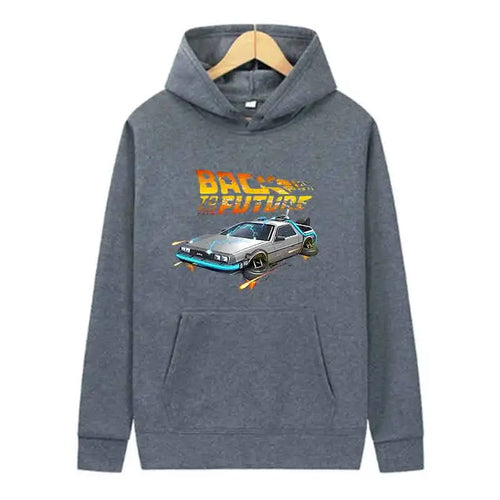 Back To The Future Retro DeLorean Car Print Hoodie Long Sleeve Tops
