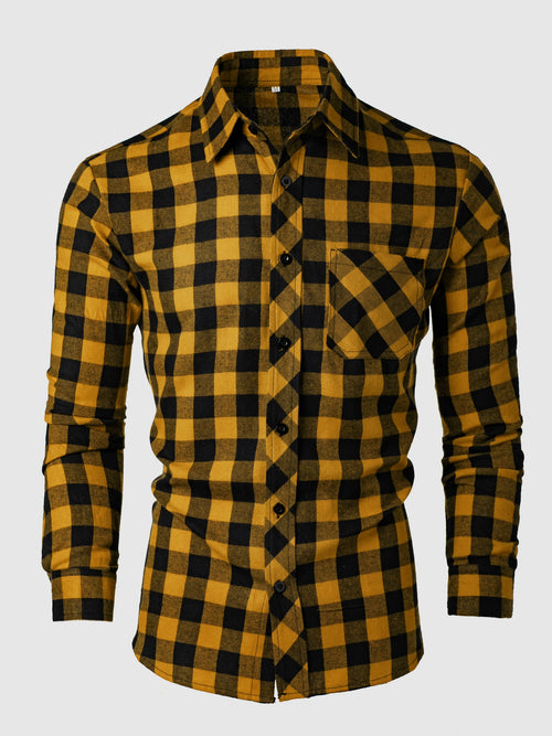 Men's Fashionable Casual Long-Sleeved Plaid Shirt, Spring and Autumn