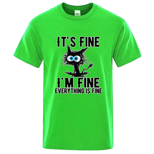 Men's High Quality T-shirt 100% Cotton Funny Cool Cat Printed T-shirt