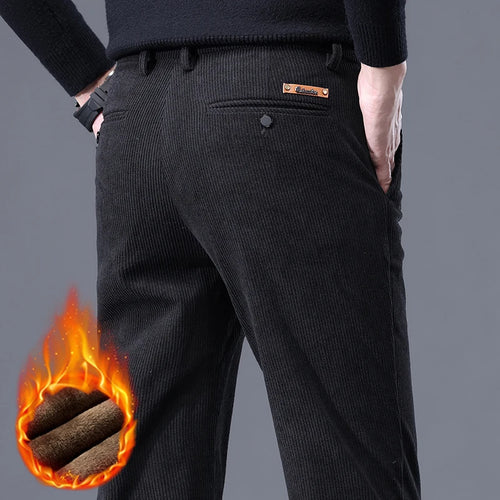 Khaki Black Gray Fleece Men's Corduroy Casual Pants Chenille Thick