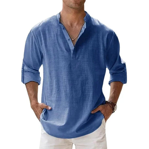 Streetwear Men Lightweight Shirts Long Sleeve Henley Cotton Linen