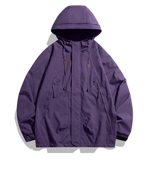 Windbreakers Men Hooded Jacket Zipper Coat Cargo Waterproof Black