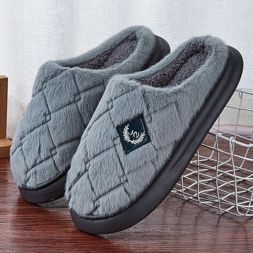 Men's House Slippers Furry Plaid cozy EVA Memory Foam Lightweight