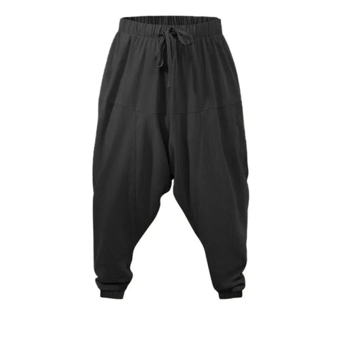 Harem Pants for Men Cotton Linen Drop Crotch Cozy Streetwear Loose Fit