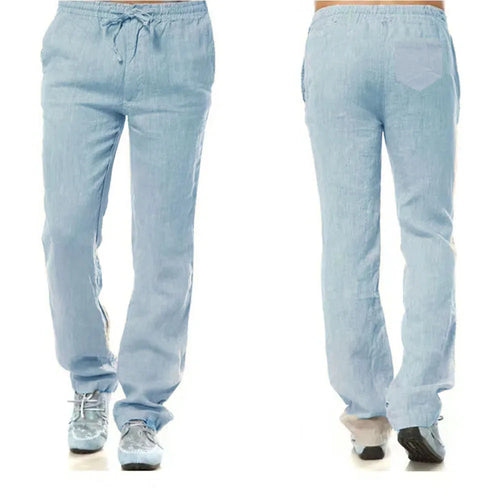 Men's Cotton Linen Pants Male Autumn New Breathable Solid Color Linen