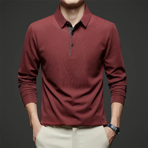 New Men's Business Casual Long Sleeve Solid Color Polo Shirt