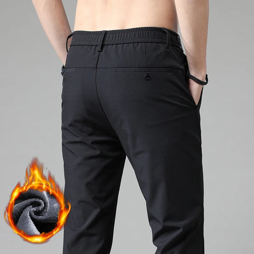 Korean Men's Warm Golf Pants Slim Straight Winter Thick Fleece Casual
