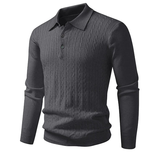 Autumn Mens Polo Sweater V Neck Long Sleeve Knit Button Polos Ribbed