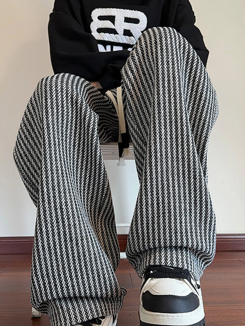 Men's autumn casual striped pants, woven pants, with drawstring