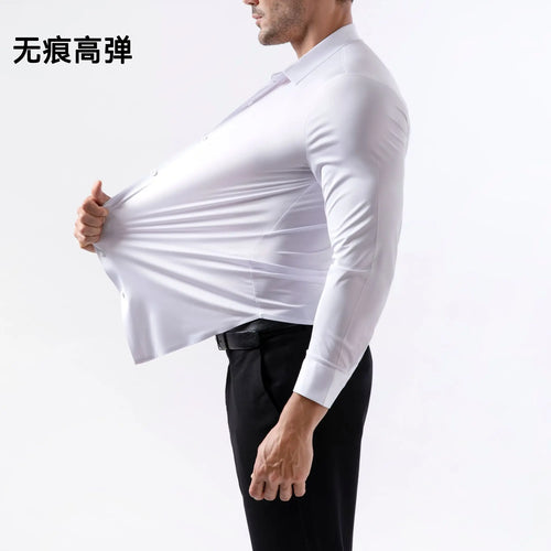 100 KG Non-Iron Four-way stretch Men's Long Sleeve Shirt Silky Foreign