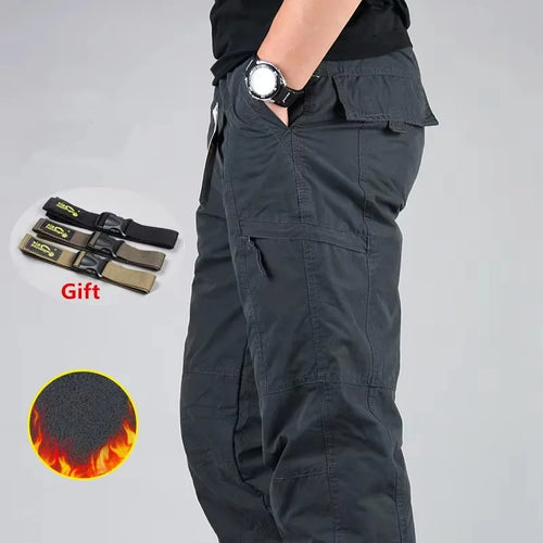 Men's Fleece Cargo Pants Winter Plush Tactical Pants Casual Joggers
