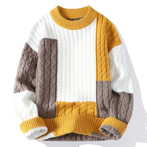 New Spring Winter Fashion Patchwork Loose Sweater Men Streetwear High