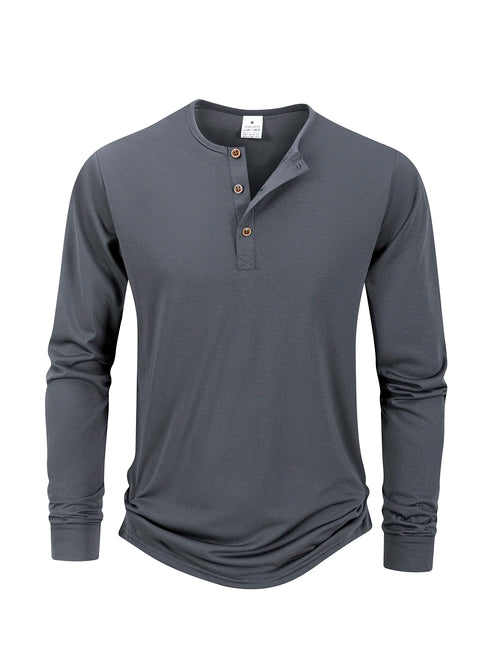 Men's T Shirt Autumn Button Long Sleeve Henley Neck T-Shirt Solid
