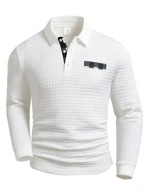 Men's Polo Shirts Square Plaid Texture Fabric Solid Color Mens Long