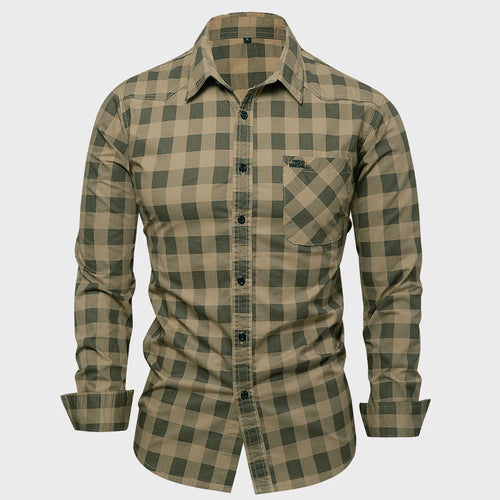 2025 Autumn New Fashion Men's 100% Cotton Plaid Shirt Tops Casual