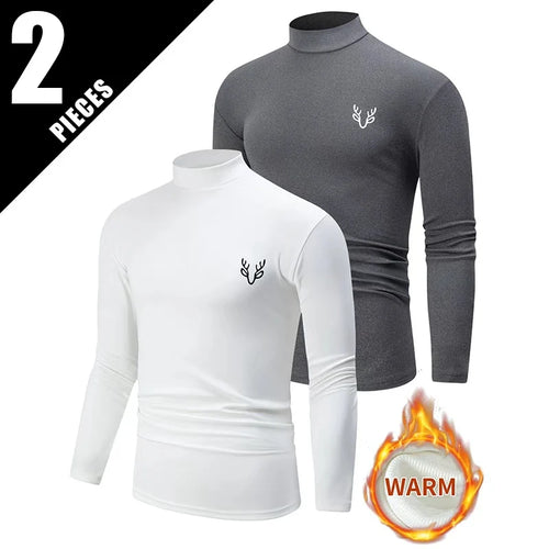 2-piece Autumn And Winter Men's Casual Fashionable Warm High Neck Long