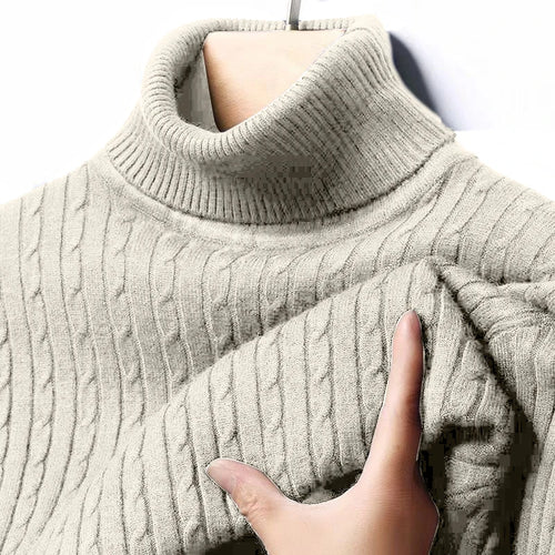 Autumn Men's Ribbed Turtleneck Sweater Warm Fitted Knitted Pullover