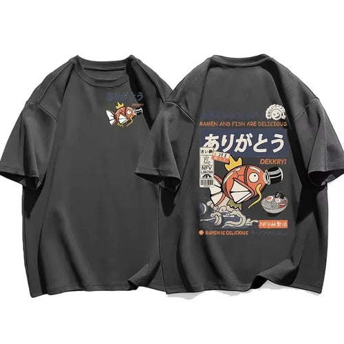 Japanese Streetwear T-shirt Men Koi Fish Soy Sauce Print Casual Women
