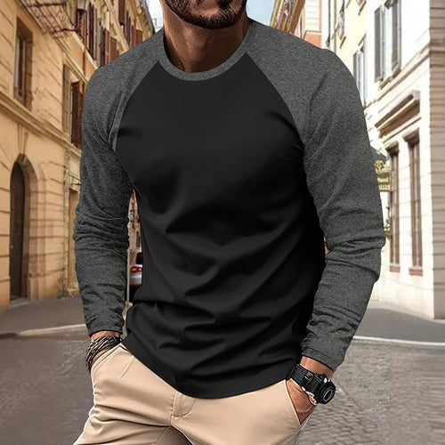 Men's T-shirts Long Sleeve O-neck Pactwork Casual Raglan Sleeves Color